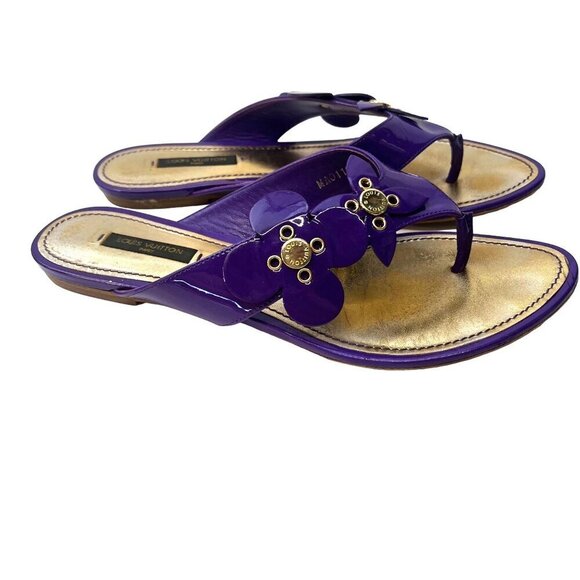 Louis Vuitton Vernis Flower Thong Sandals Purple Flip Flops Size 7 Authe… - Picture 6 of 14